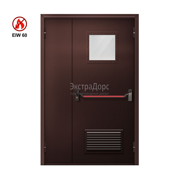 Противопожарная дверь с решёткой EIW 60 ДОП-EIW-60 ДП50 полуторная остекленная с антипаникой в Долгопрудном  купить