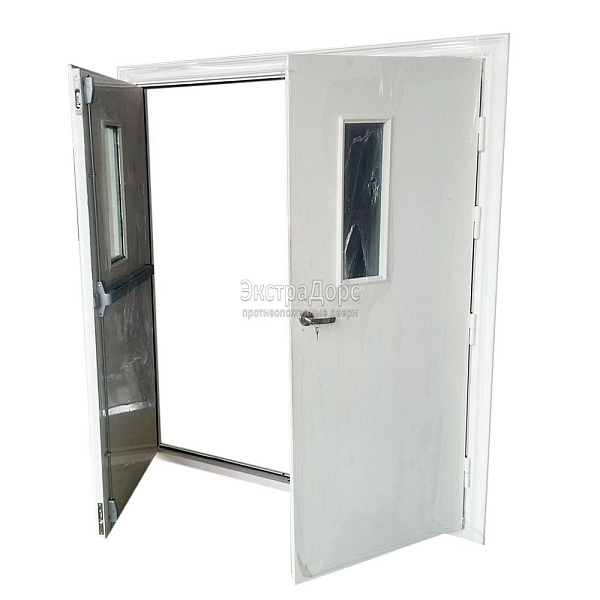 Двухстворчатая огнестойкая дверь EIW 60 двупольная стальная со стеклом в Долгопрудном  купить