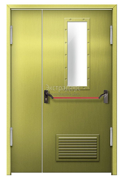 Противопожарная дверь EI 60 дымогазонепроницаемая стальная со стеклом, антипаникой и решеткой в Долгопрудном  купить
