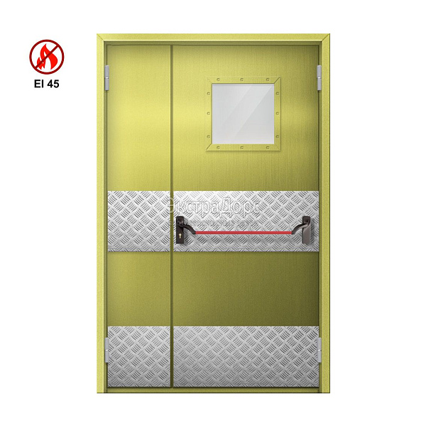 Противопожарная дверь EI 45 ДОП-EI45 ДП138 полуторная остекленная с антипаникой в Долгопрудном  купить