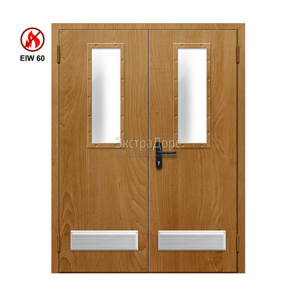 Двухстворчатая огнестойкая дверь с двумя решетками EIW 60 ДПМ-02-EIW-60 ДП75 двупольная остекленная в Долгопрудном  купить