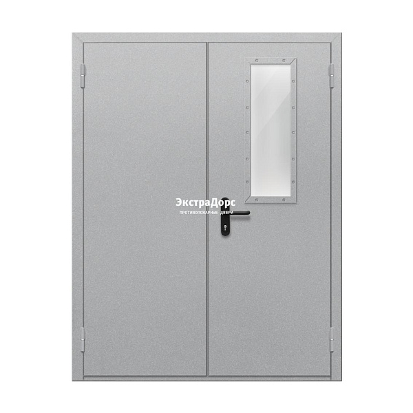 Двупольная огнестойкая дверь EI 60 ДО-02-EI-60 двупольная остеклённая с прямоугольным стеклом в Долгопрудном  купить